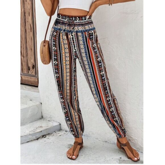 Boho Geo Print Striped Carrot Pants* - Picture 3 of 7